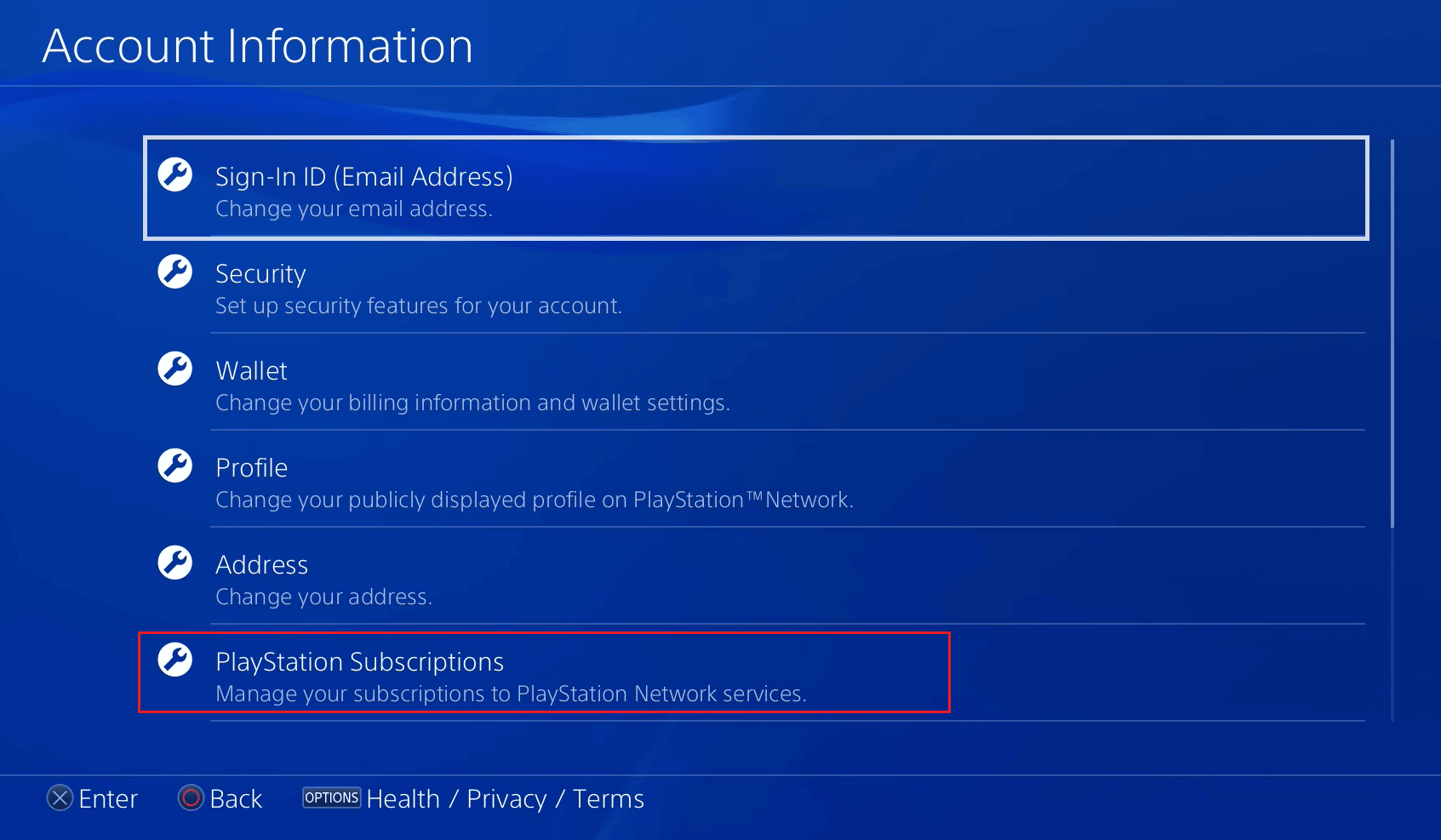 Seleccione la opción Suscripciones de Playstation |  obtener un reembolso en EA Play
