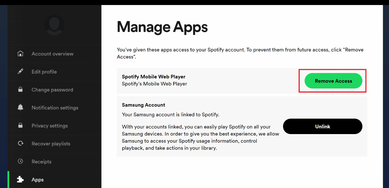eliminar la opción de acceso.  Cómo quitar el dispositivo de Spotify Connect