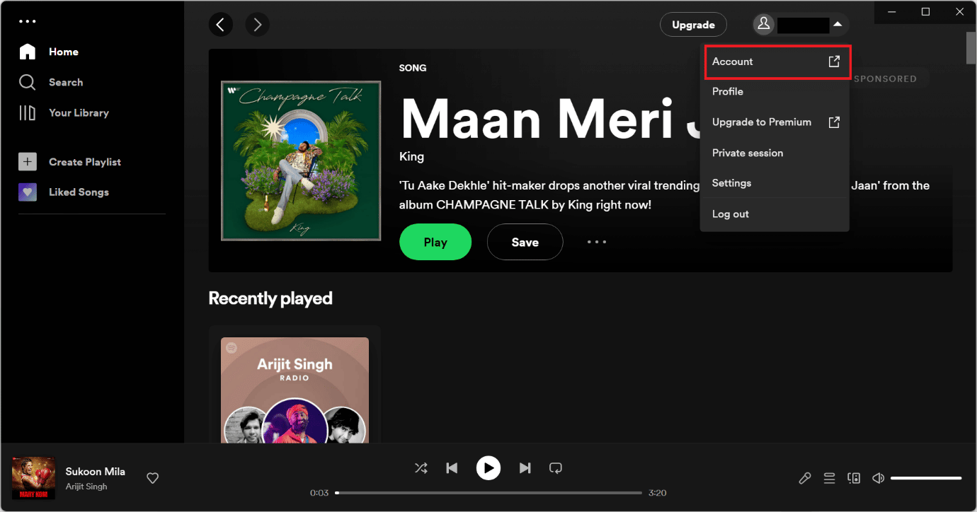 opción de cuenta  Cómo quitar el dispositivo de Spotify Connect