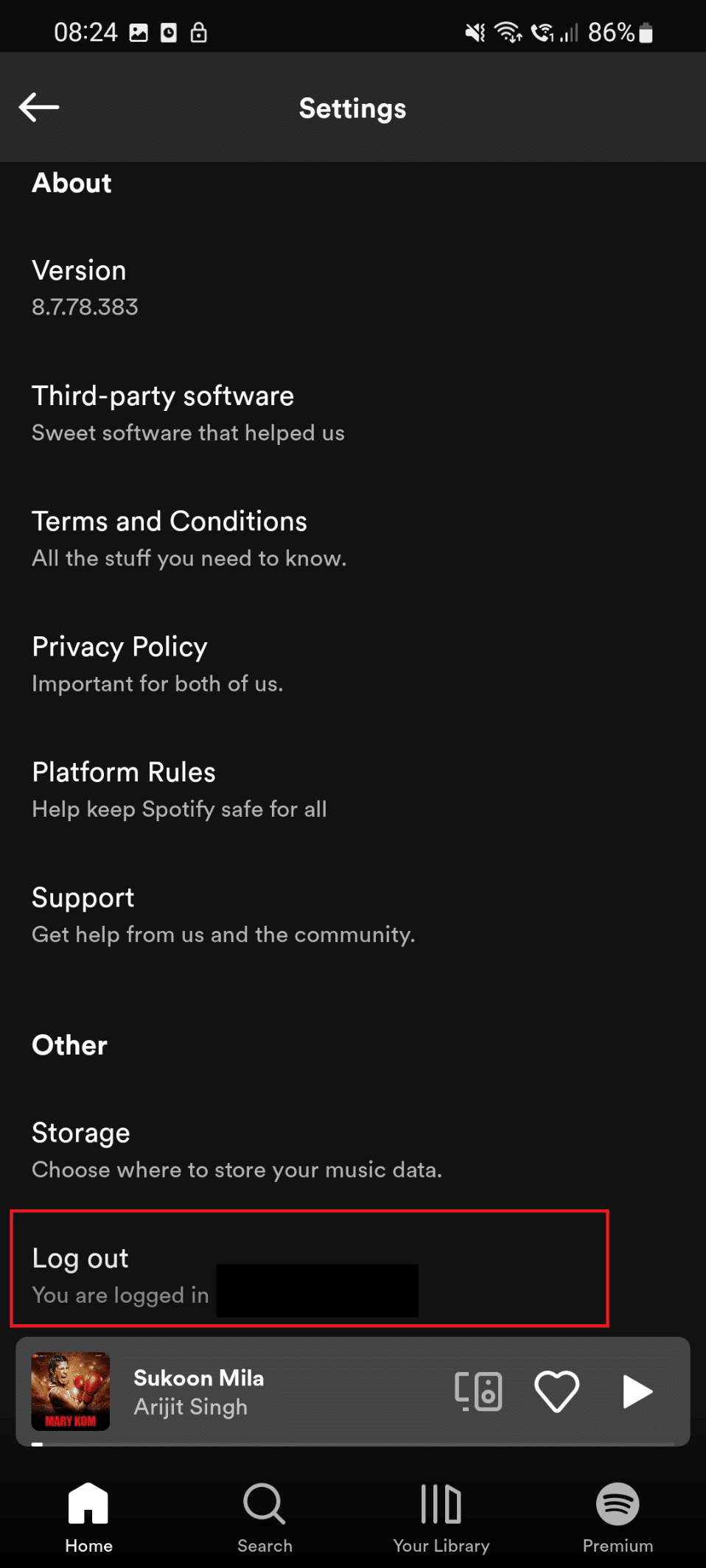 opción de cerrar sesión.  Cómo quitar el dispositivo de Spotify Connect