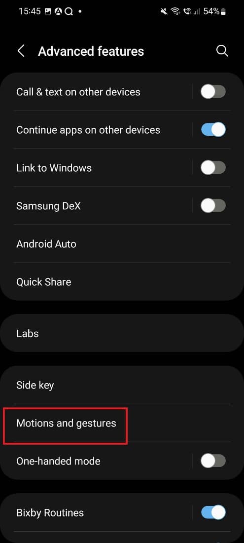 opción de movimiento y gestos.  La solución no puede tomar una captura de pantalla debido a la política de seguridad