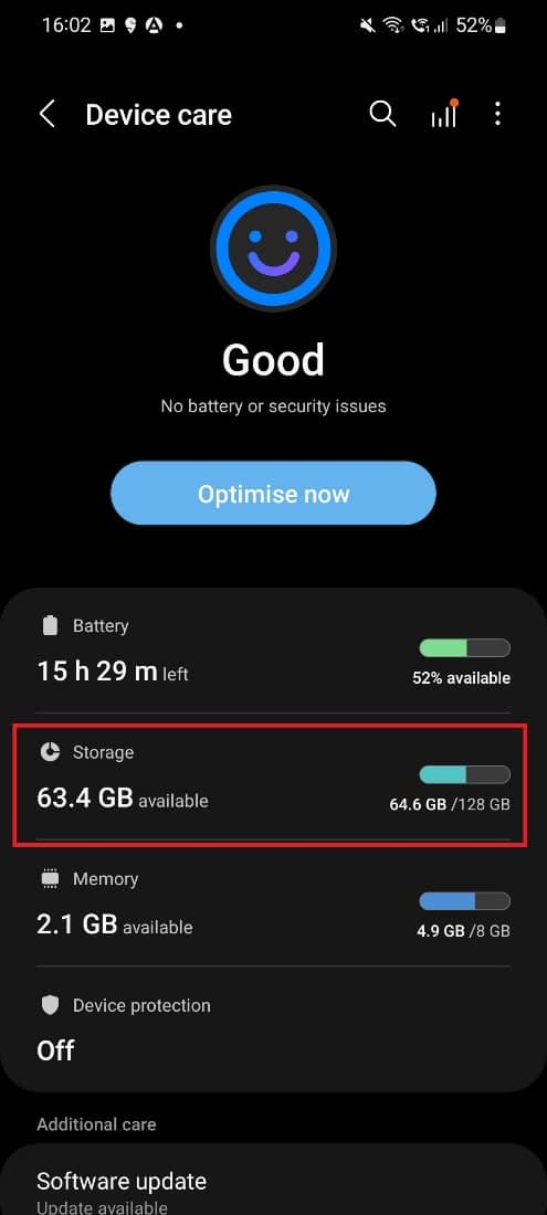 opción de almacenamiento