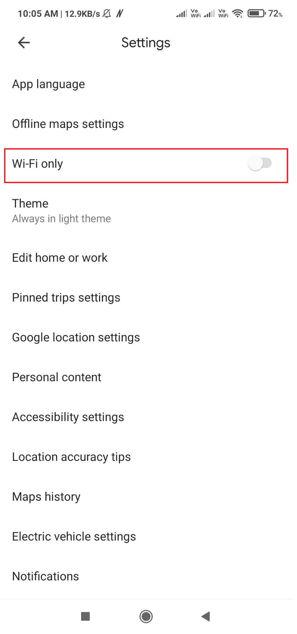 Opción Solo Wi-Fi.  10 correcciones para el uso compartido de ubicación de Google Maps que no se actualiza