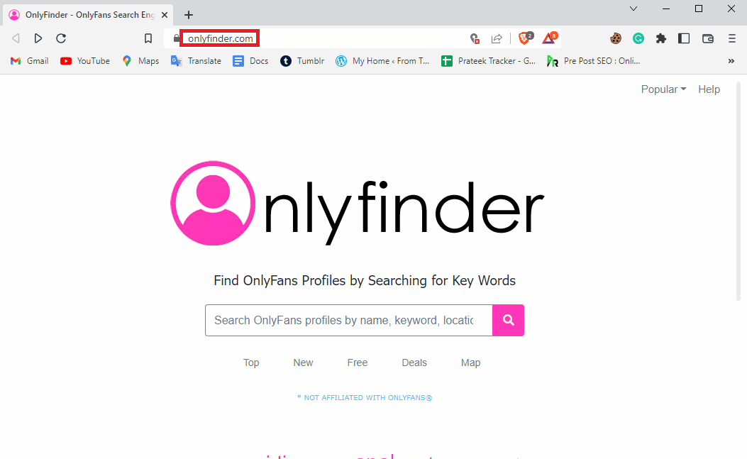 Abra su navegador web y visite la herramienta Onlyfinder | Cómo encontrar a alguien en OnlyFans sin nombre de usuario