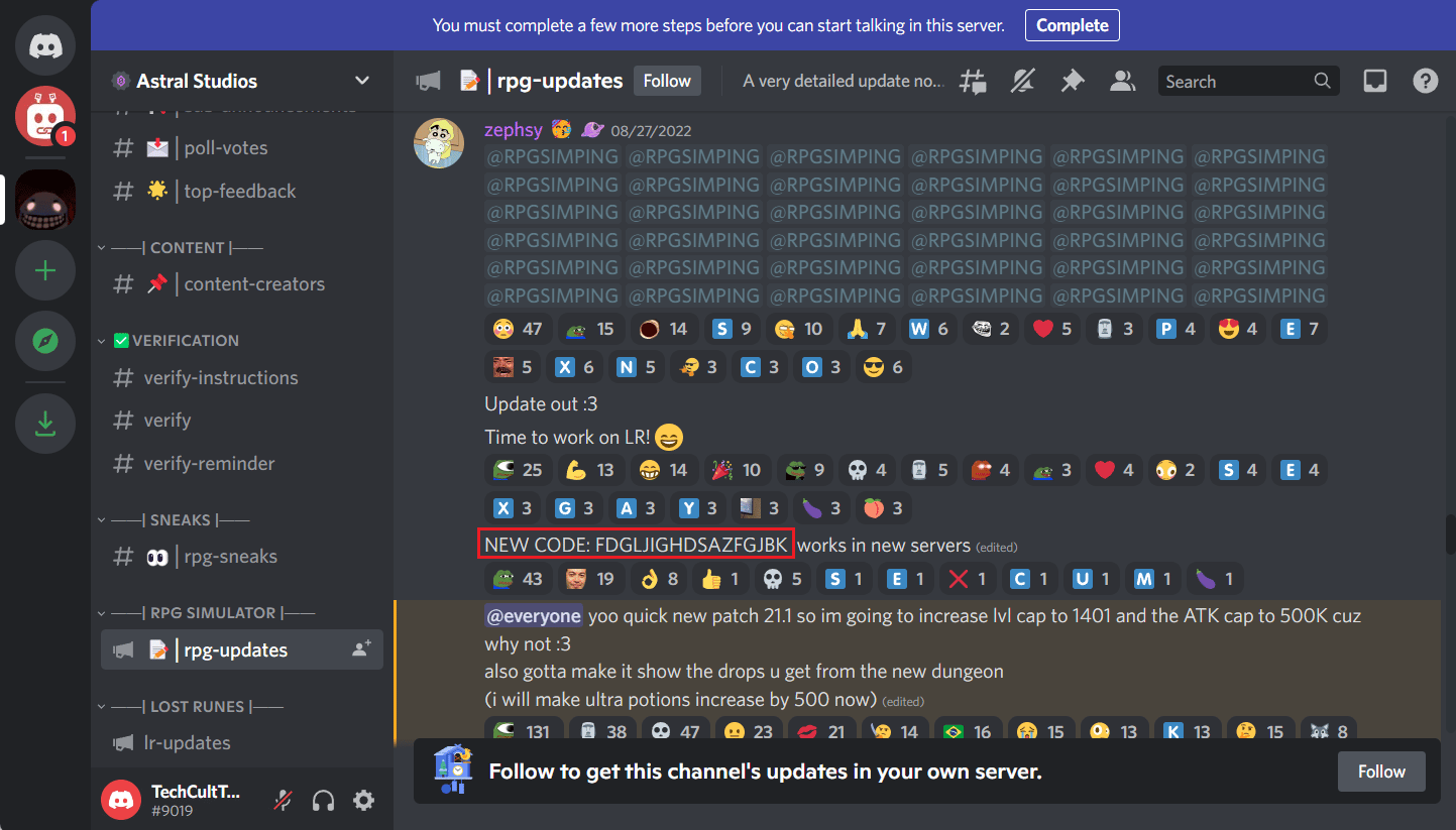 Comunidad de juego de Discord Astral Studios |  ¿Cuáles son los códigos para RPG Simulator?