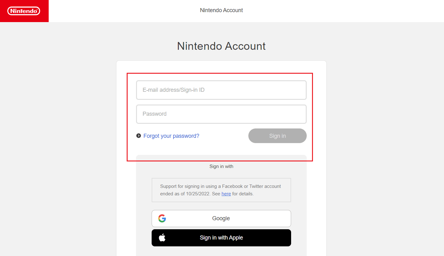 Inicie sesión en su cuenta de Nintendo a través de la página de la cuenta de Nintendo