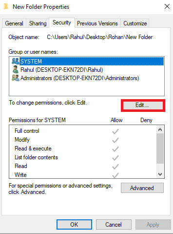 haga clic en editar en las propiedades del archivo 