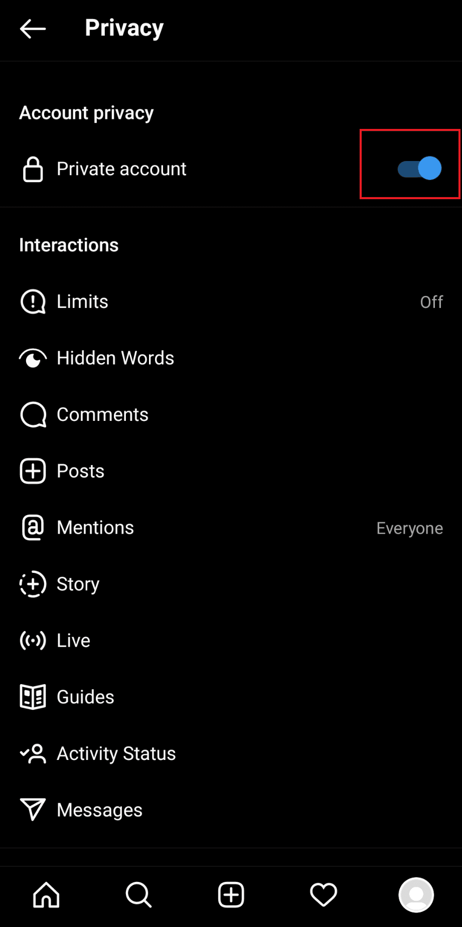 Botón de privacidad de Instagram activado.  Cómo deshabilitar temporalmente mi cuenta de Instagram 