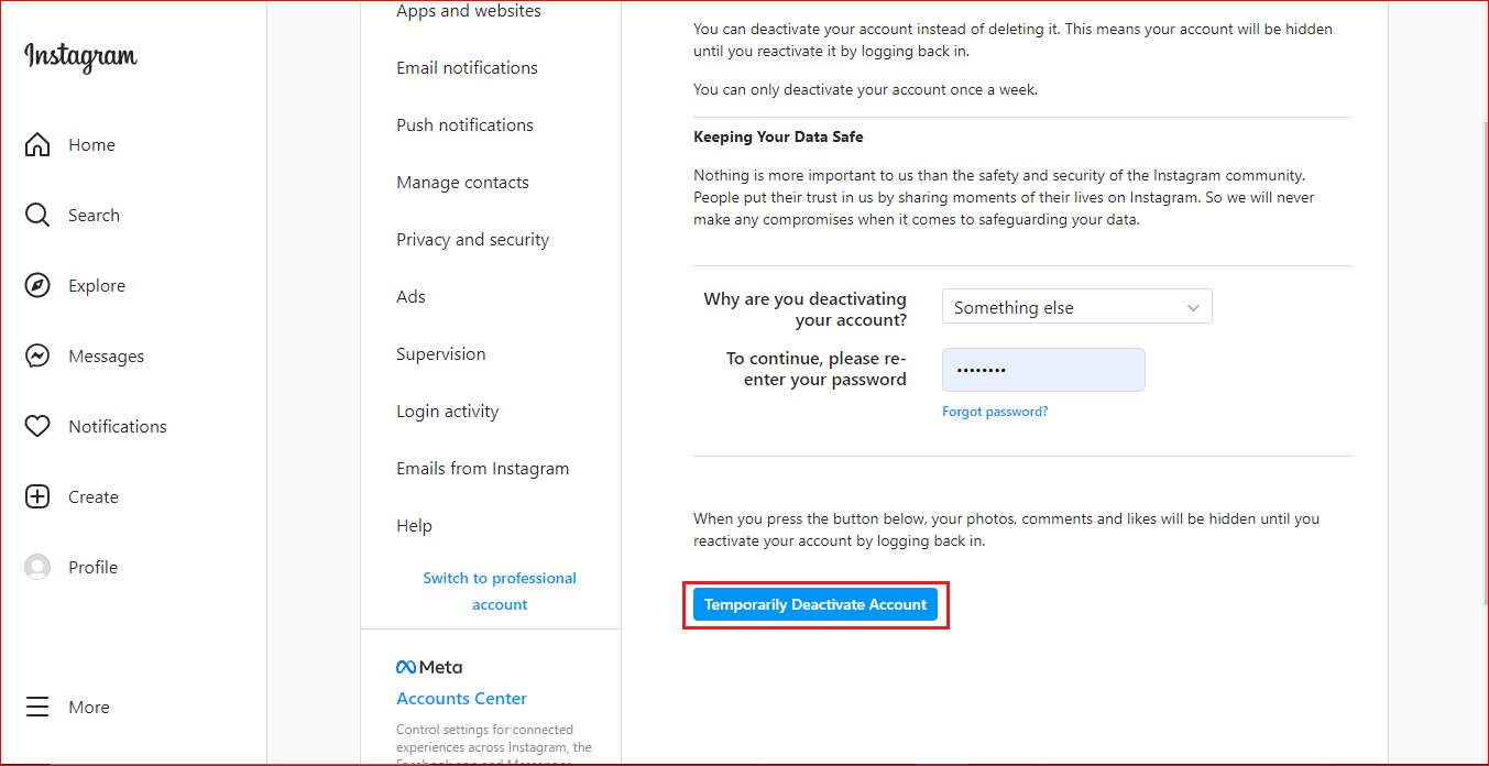 Botón de desactivación temporal de Instagram.  Cómo deshabilitar temporalmente mi cuenta de Instagram 