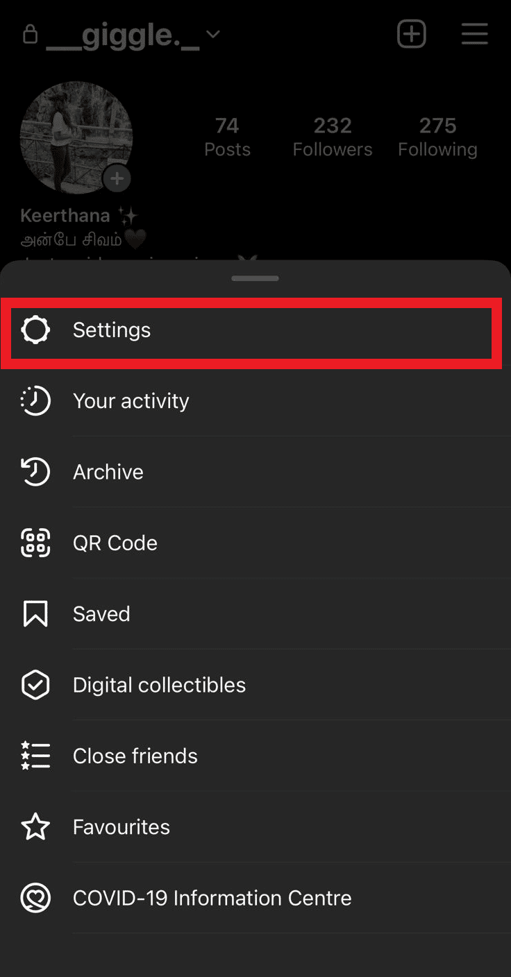 Toca Configuración.  Cómo deshabilitar temporalmente mi cuenta de Instagram 