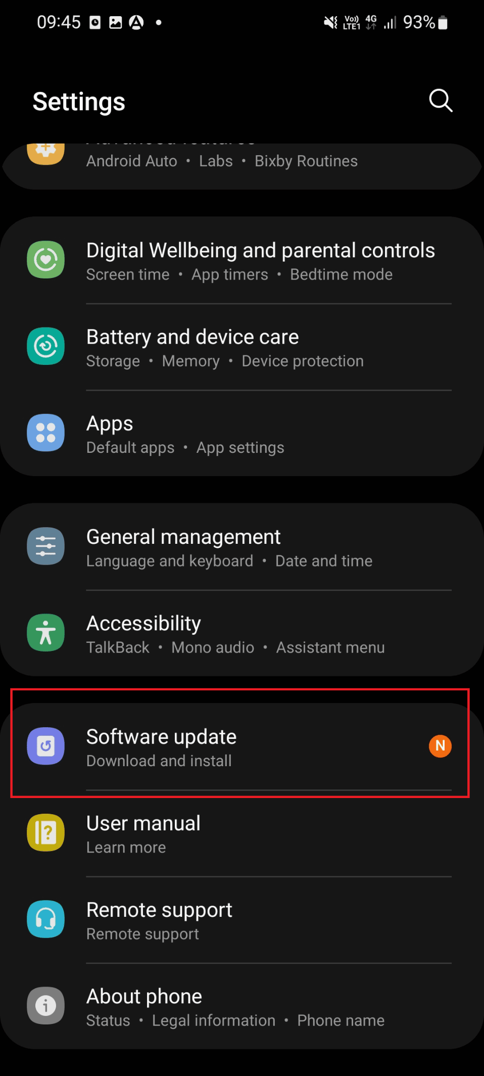 icono de actualización de software.  Arreglar la pantalla morada de la muerte en el teléfono Samsung