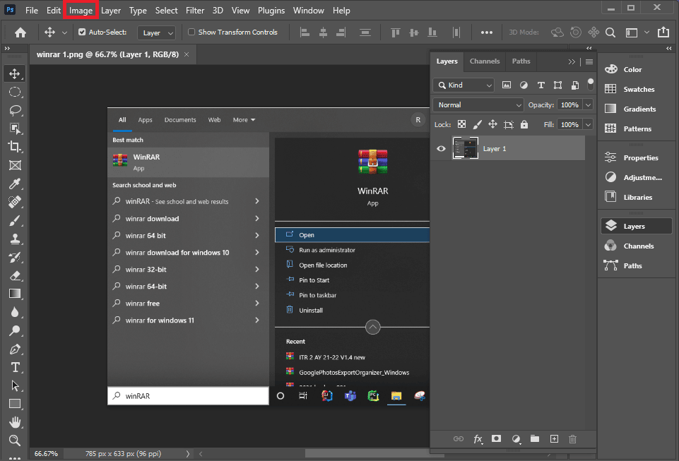 Haga clic en la imagen en el menú 