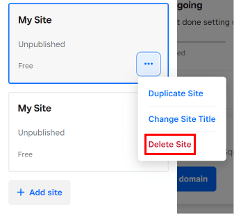 Haga clic en la opción Eliminar sitio.  |  Cómo eliminar el sitio web de Weebly