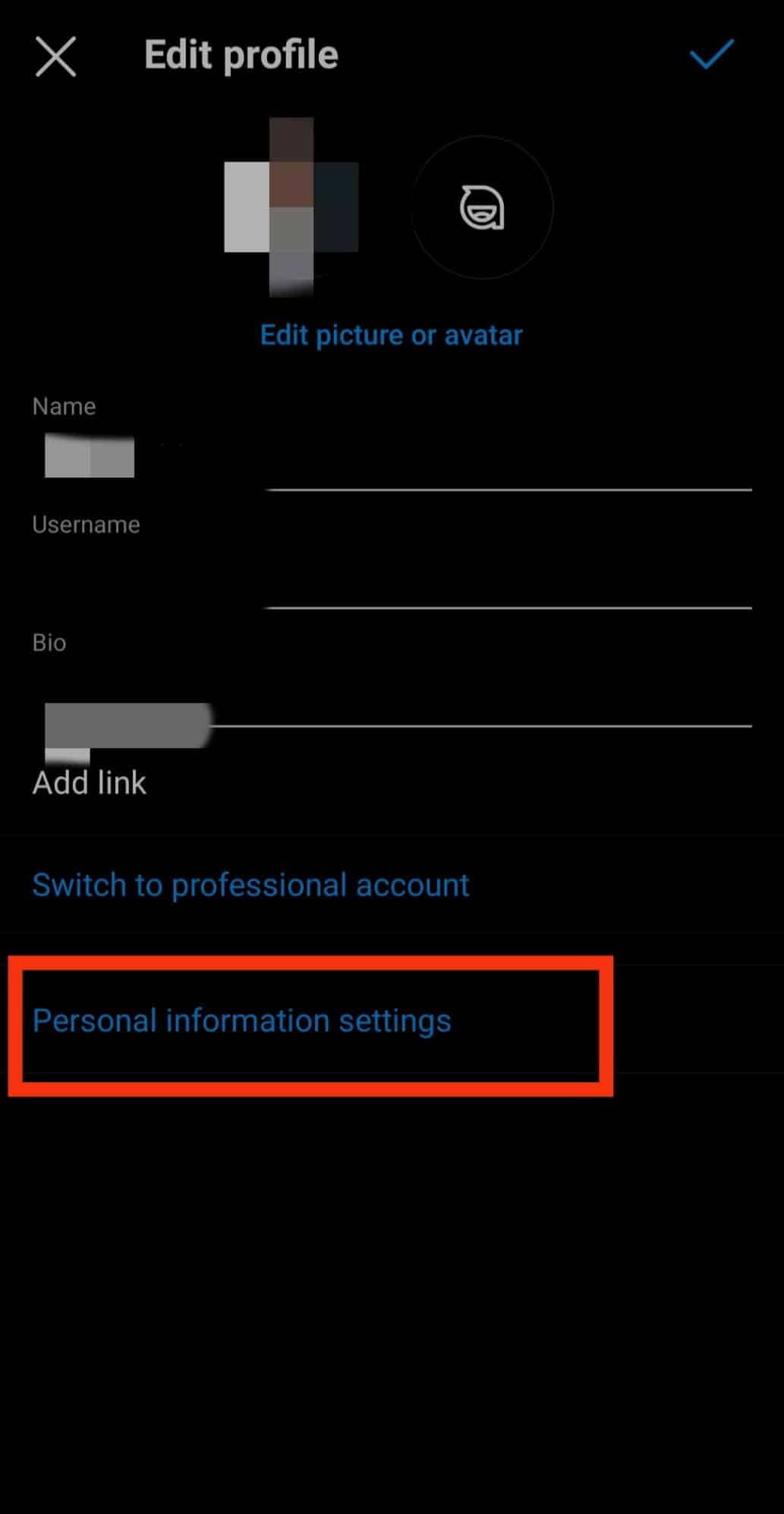 Su número de teléfono se incluye bajo el título Configuración de información personal | ver fotos de cuentas privadas en Instagram