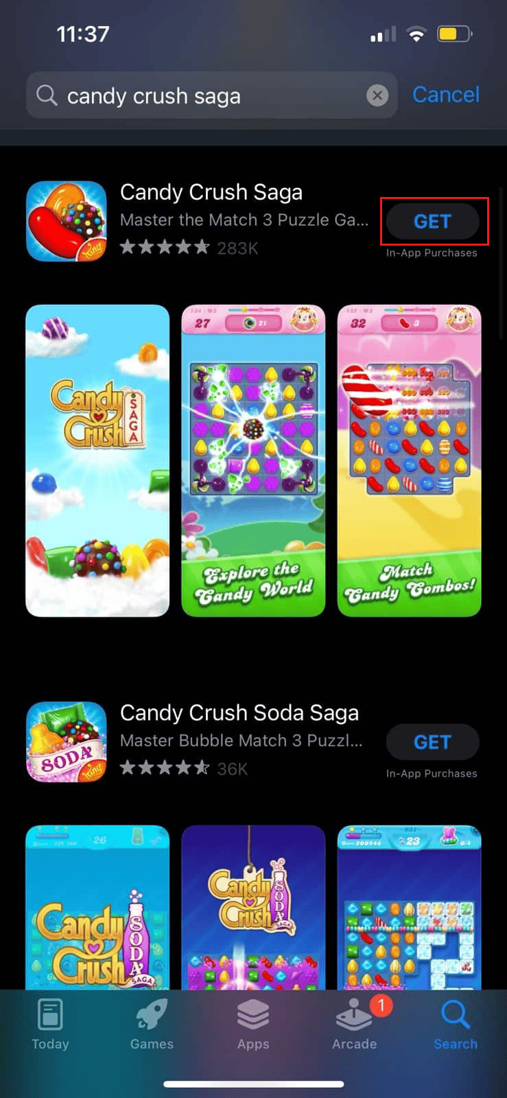 Toque OBTENER para descargar y jugar el juego en su iPhone |  Juegos de Google Play en iPhone