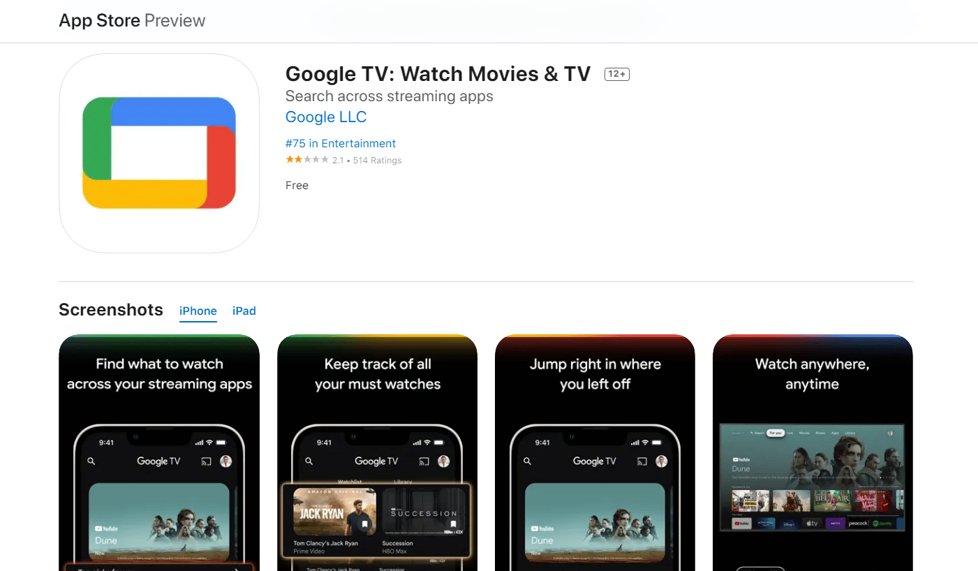 Tienda de aplicaciones de Google TV |  Juegos de Google Play en iPhone