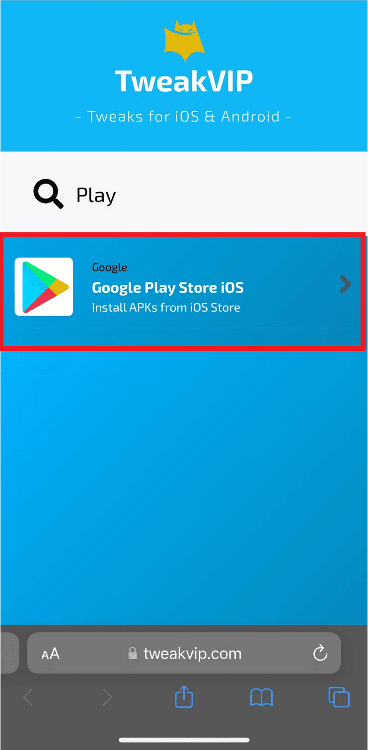 busque Play Store en la barra de búsqueda y toque la opción iOS de Google Play Store en los resultados de búsqueda