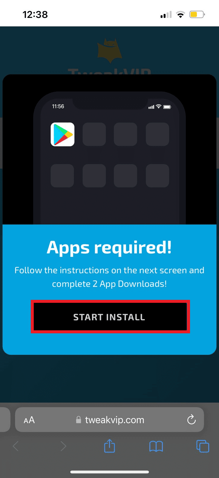 Toque el enlace INICIAR INSTALACIÓN |  Juegos de Google Play en iPhone