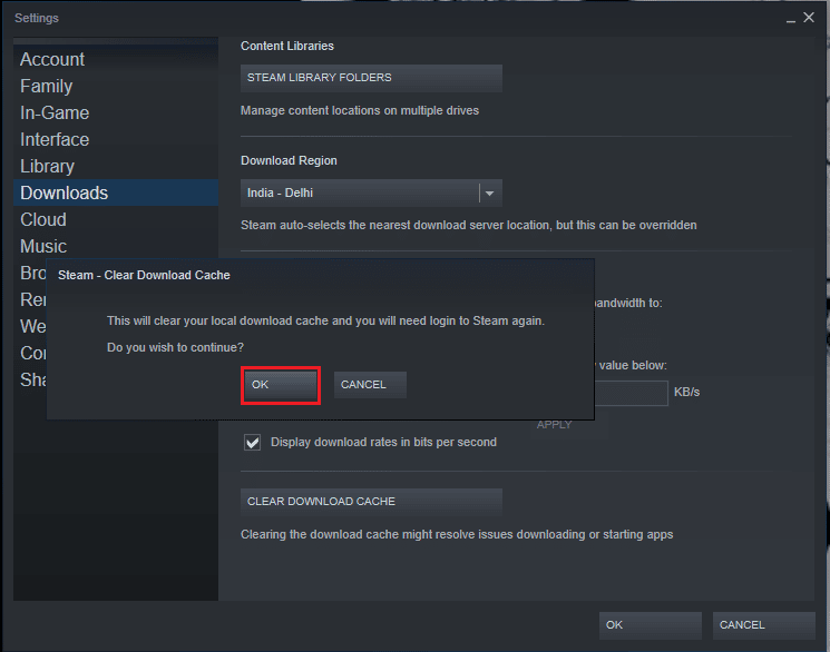 Botón Aceptar en la aplicación Steam.  Arreglar el error de Steam de No Steam User en el mod de Garry