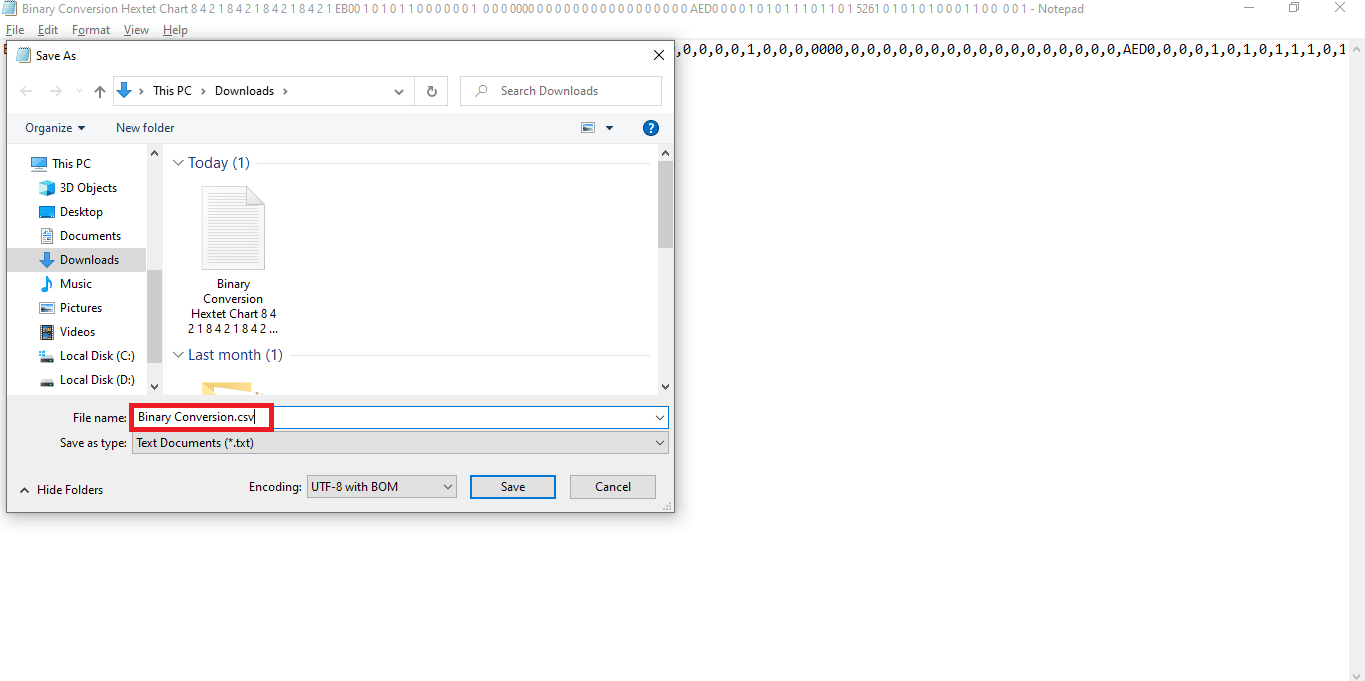 Guarde el bloc de notas en formato .csv