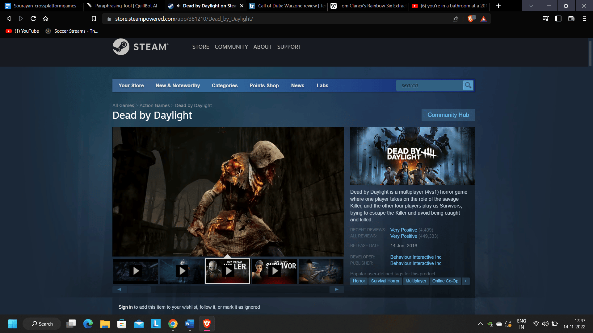 Dead by Daylight en Steam |  ¿Cuáles son los Mejores Juegos Multiplataforma Gratis?