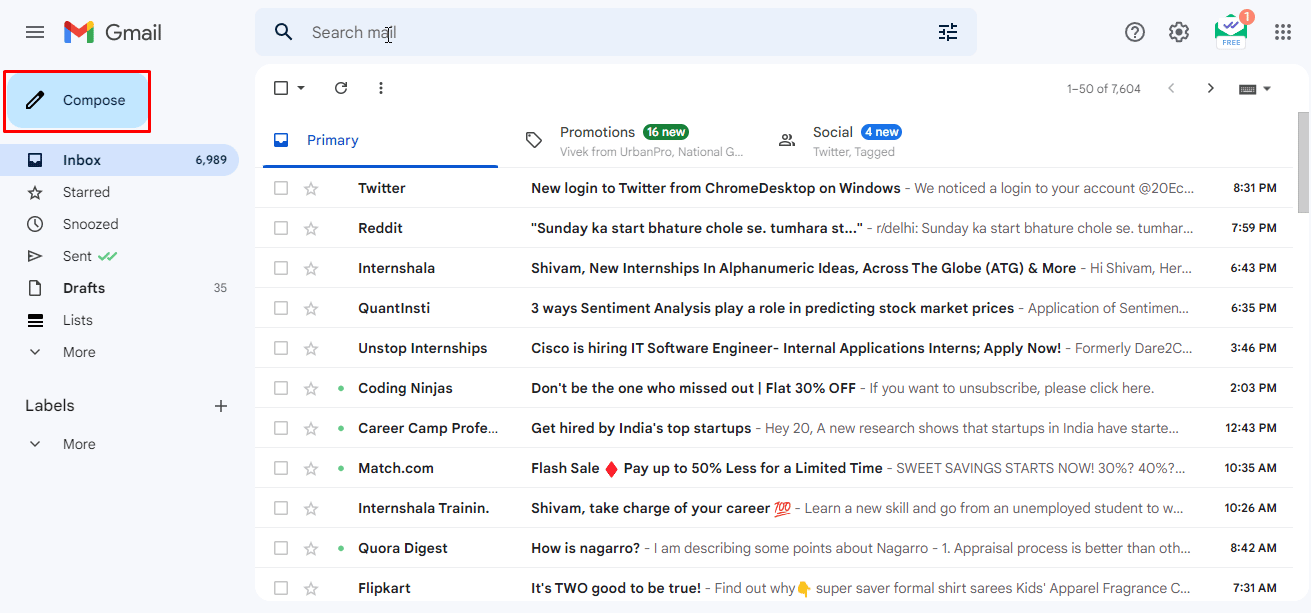Una vez que tenga su nombre de usuario, visite el sitio web oficial de Gmail.