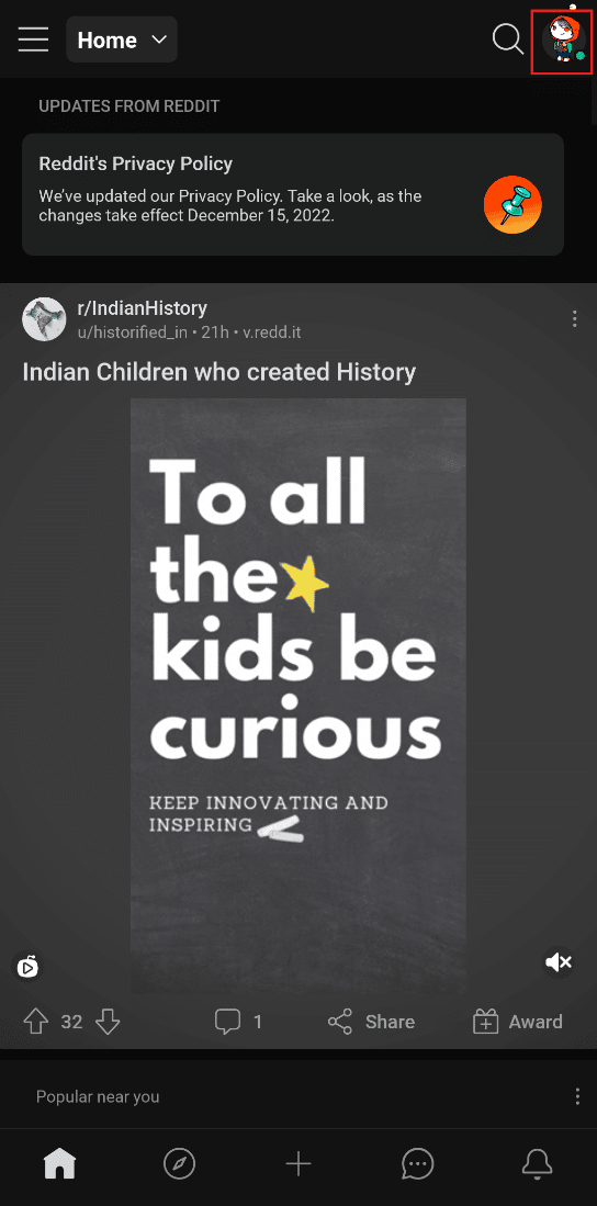 página de inicio de la aplicación reddit.  Arreglar el error de chat de Reddit al cargar contenido