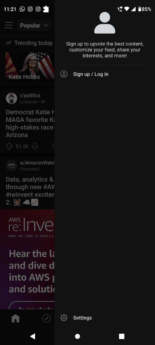 iniciar sesión en la aplicación reddit