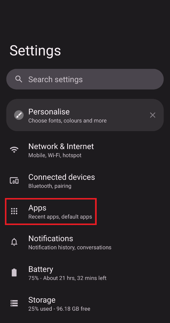 ve a ajustes y aplicaciones.  Arreglar el error de chat de Reddit al cargar contenido