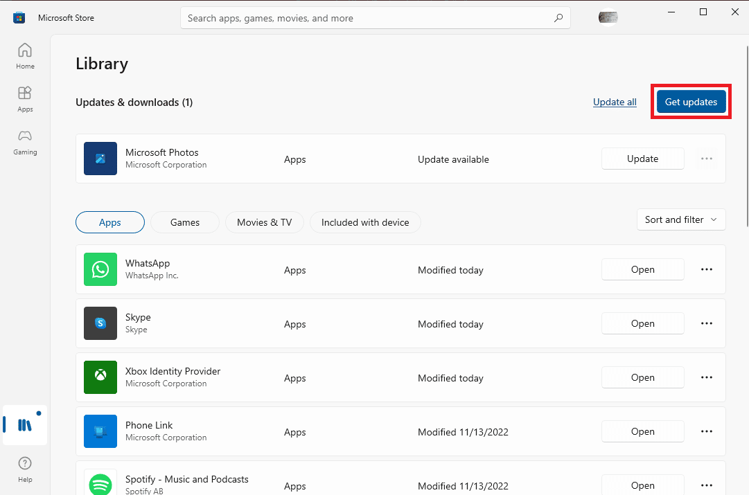 Haga clic en la opción Obtener actualizaciones
