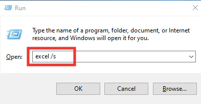Escriba excel s en el cuadro de texto y presione la tecla Intro