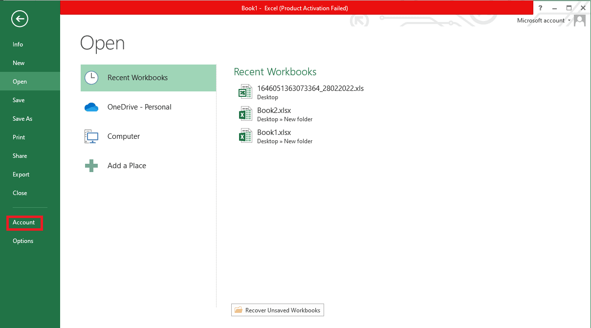 haga clic en Cuenta. Arreglar Excel lento para abrir en Windows 10