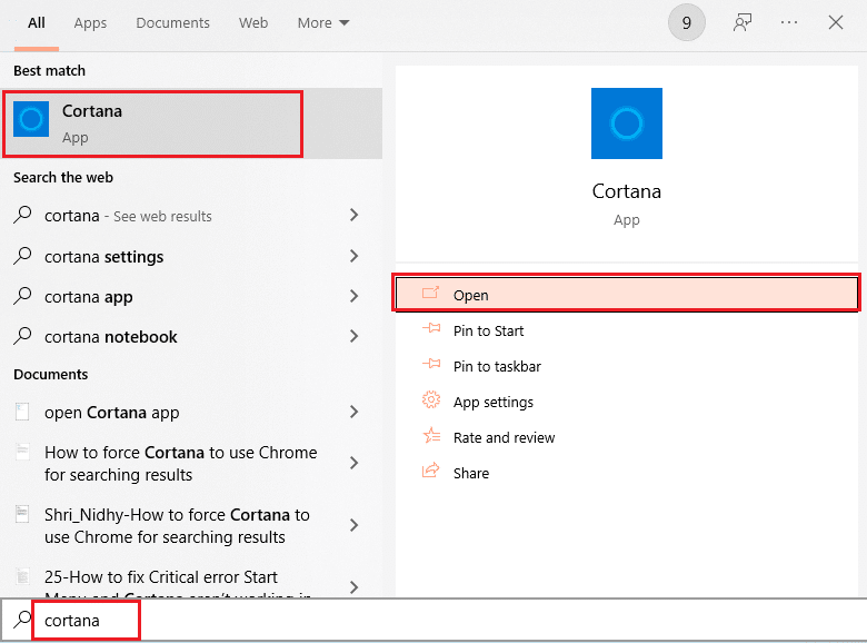 abrir cortana desde la busqueda de windows