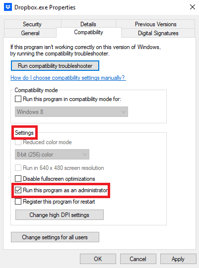 En las opciones de Configuración, haga clic en Ejecutar este programa como administrador. Arreglar Excel lento para abrir en Windows 10