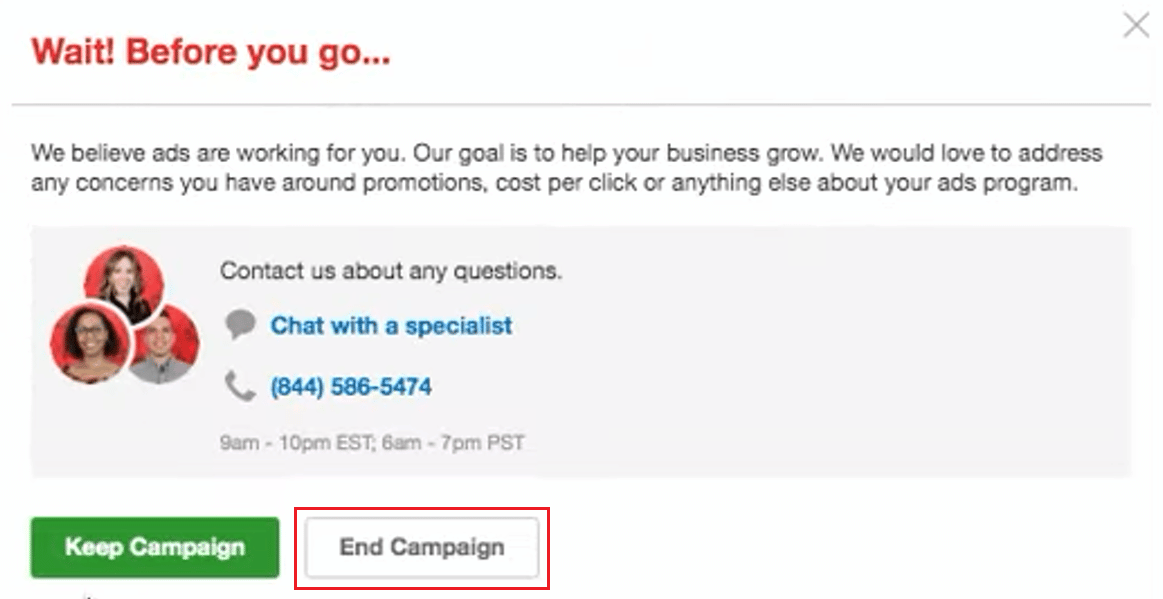 haga clic en Finalizar campaña