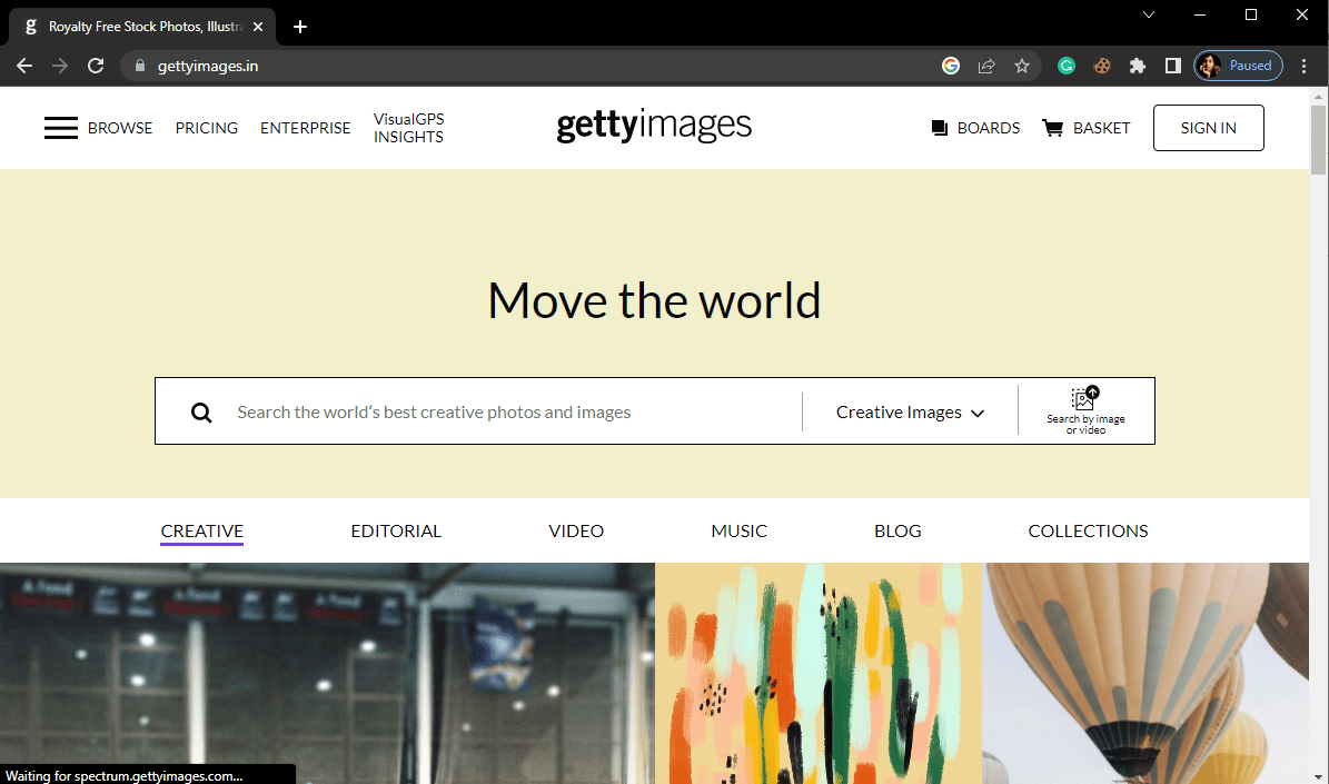Abra su navegador web y visite Getty Images