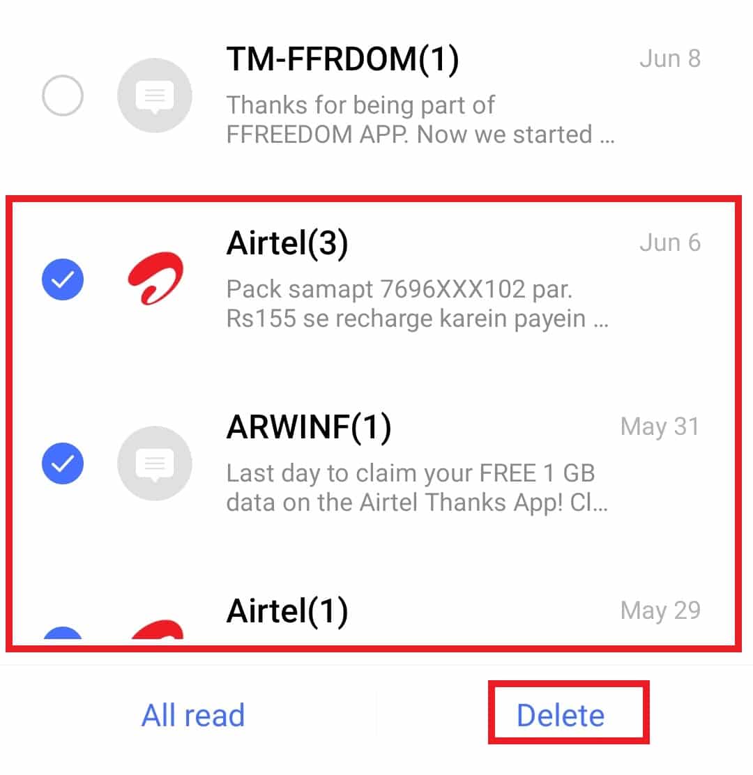 Toque Eliminar.  8 formas de arreglar los mensajes de texto de Android atascados al descargar