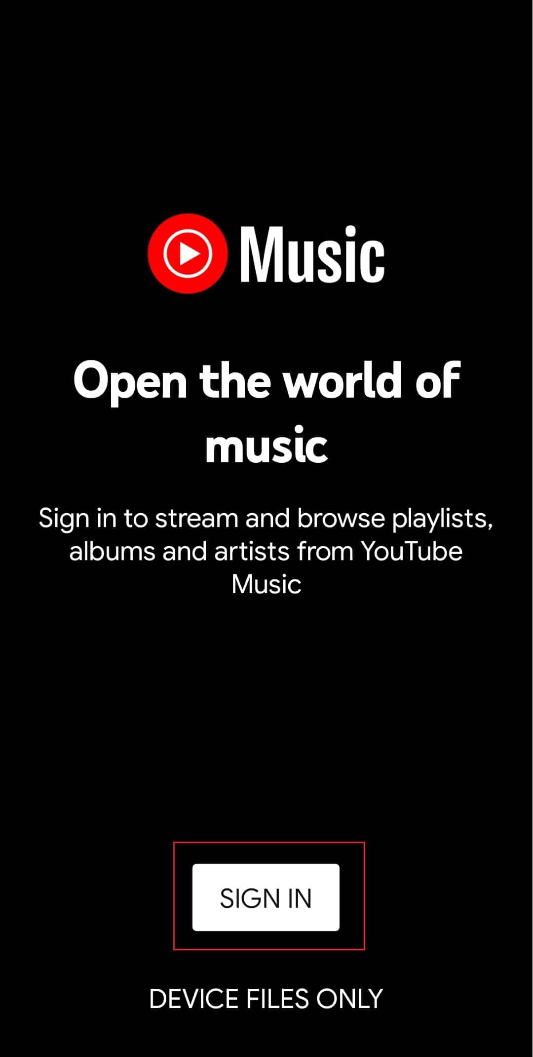 Iniciar sesión en la aplicación YouTube Music