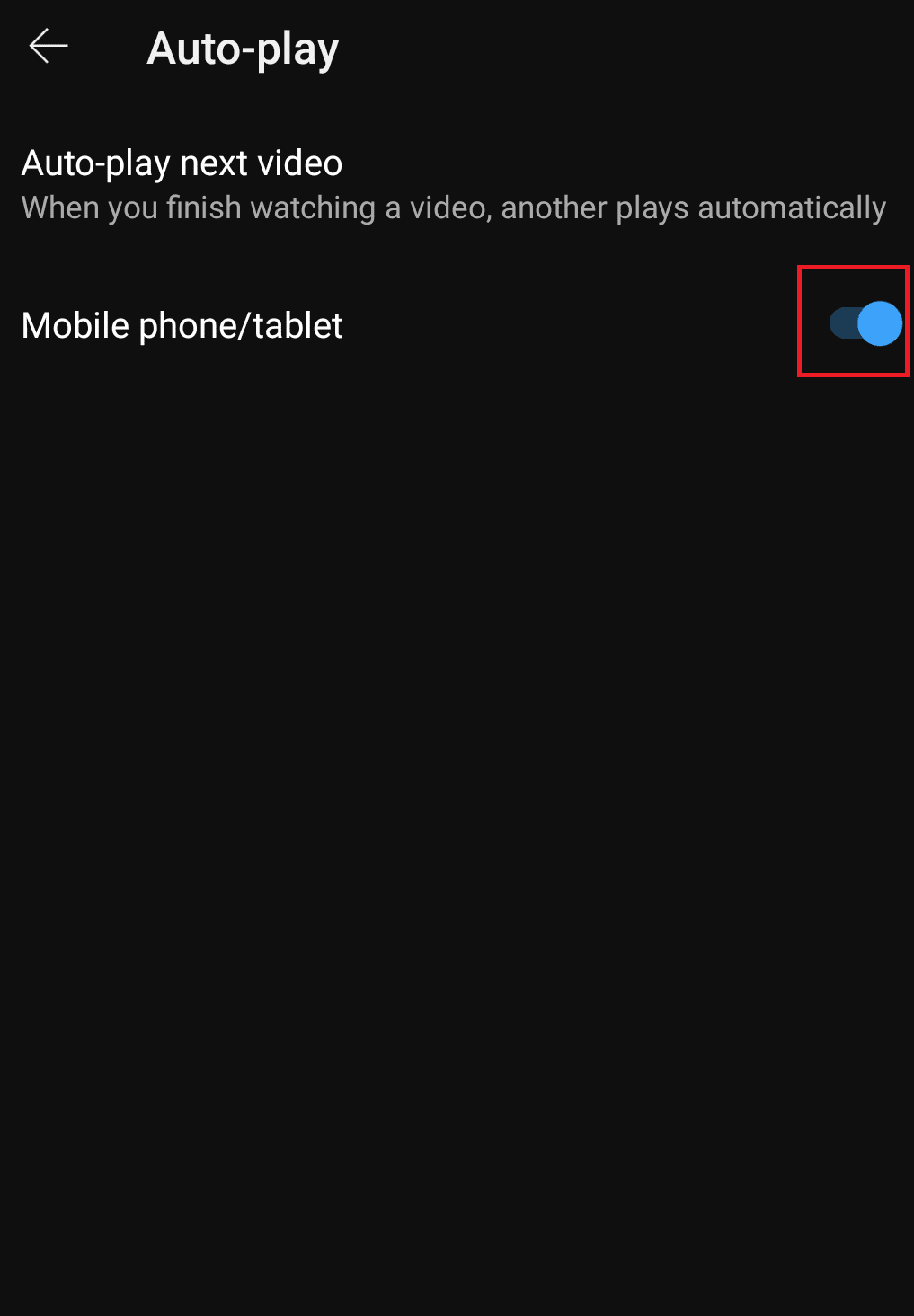 Activar el botón de alternancia de reproducción automática