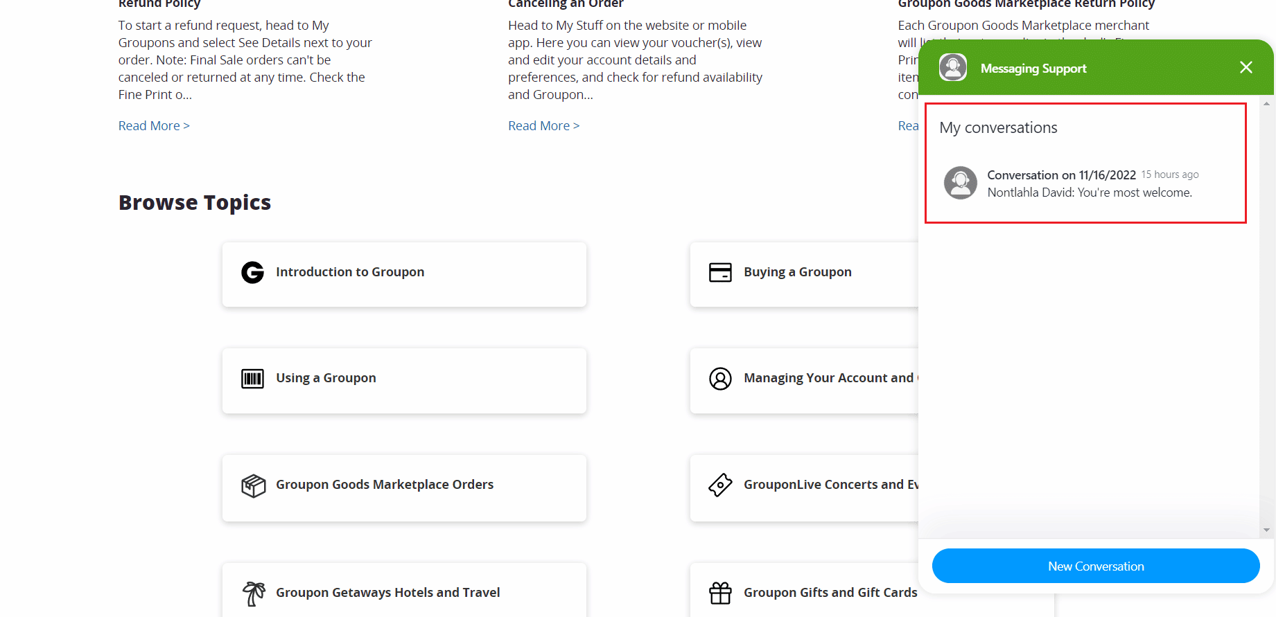 Chat de soporte |  solicitud de reembolso de groupon
