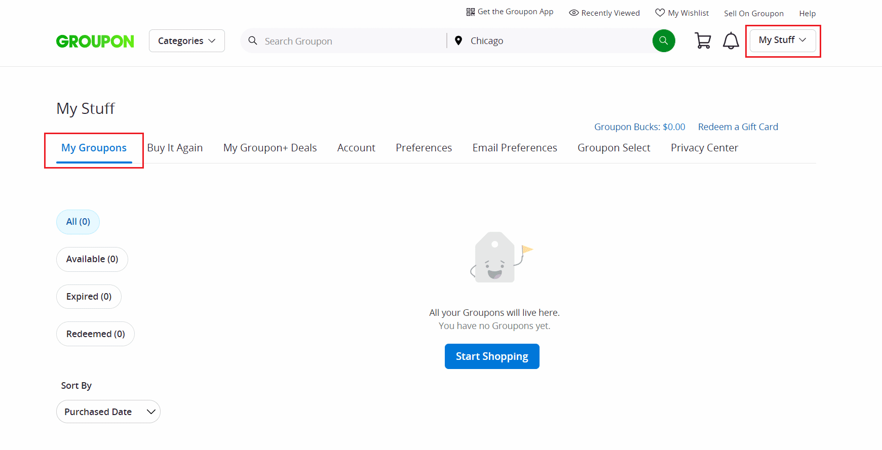 Haz clic en Mis cosas - Mis Groupons