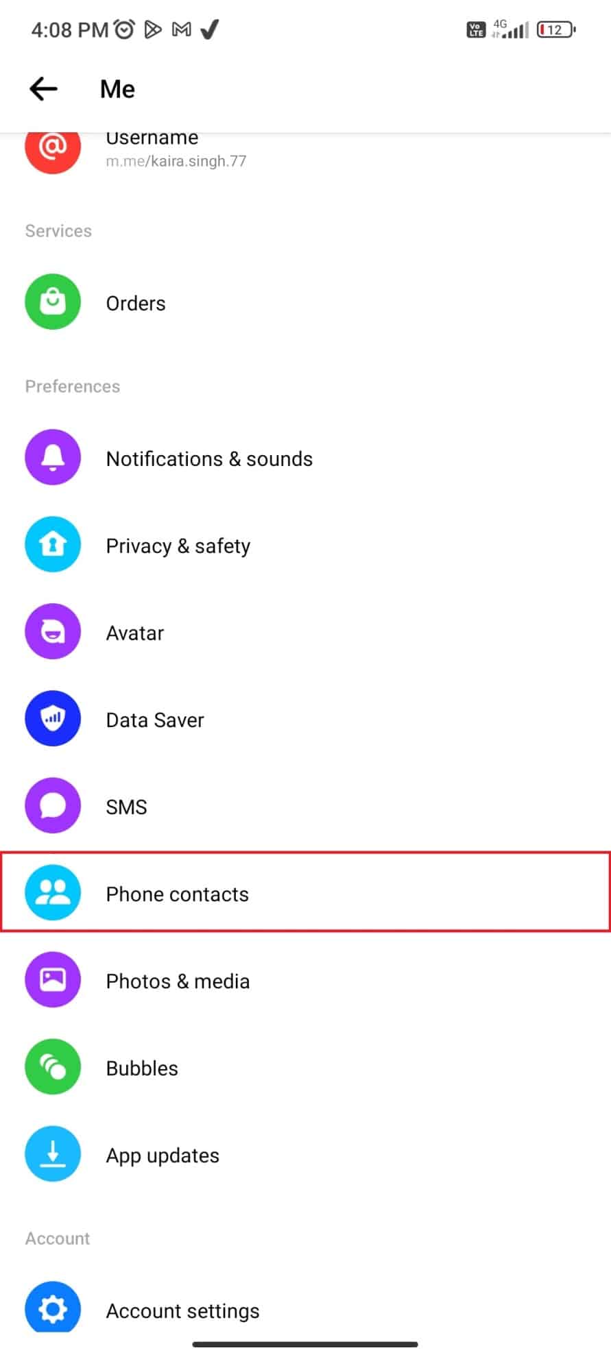 Desplácese hacia abajo para tocar Contactos del teléfono