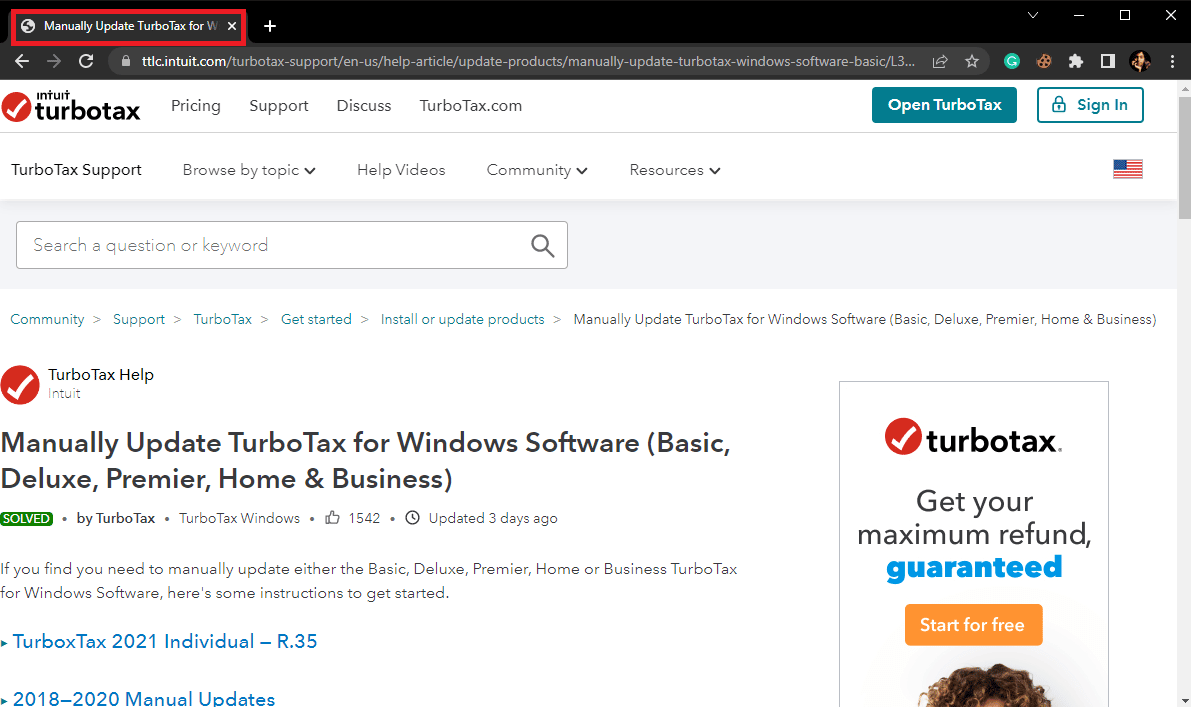 visite la página de actualización de Intuit TurboTax