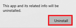Haga clic en Desinstalar para confirmar el procedimiento. Solucione el error fatal 1603 al intentar actualizar TurboTax