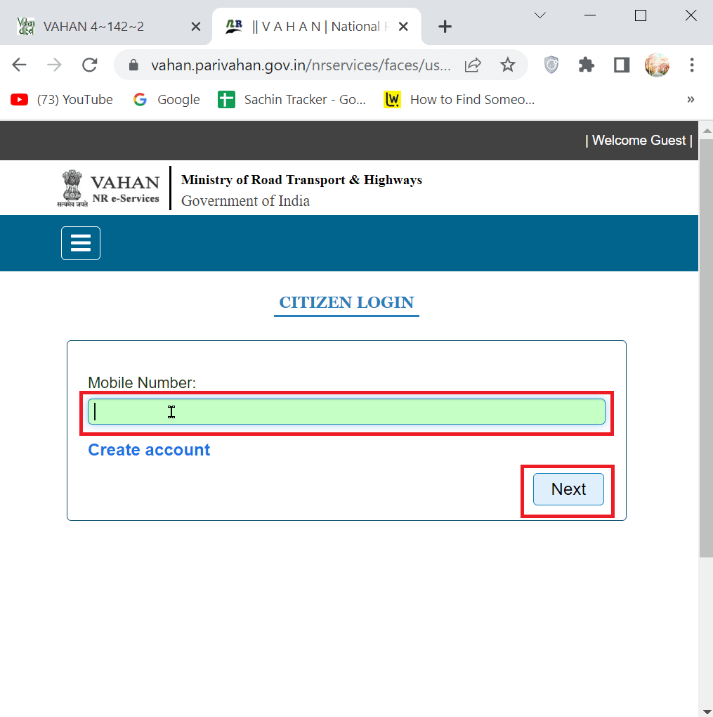 ingrese el número de móvil y haga clic en siguiente