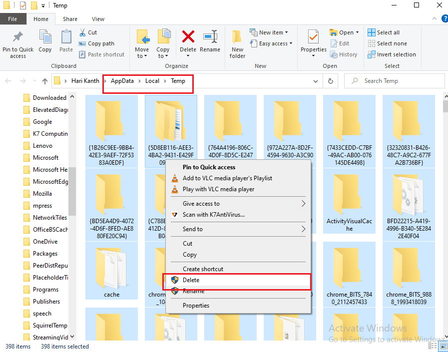 eliminar los archivos en la carpeta Temp