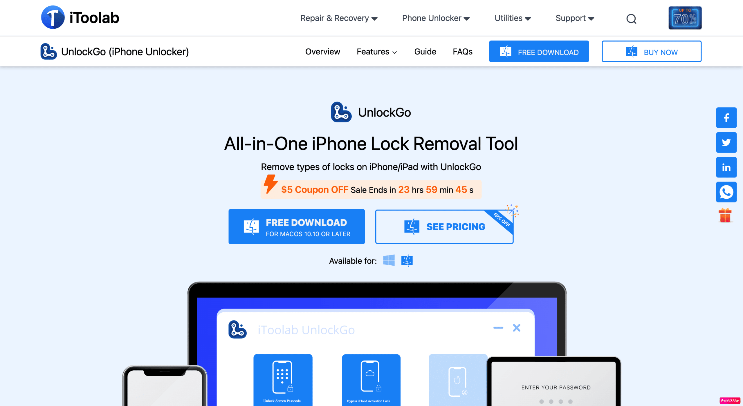 página de inicio de itoolab unlockgo