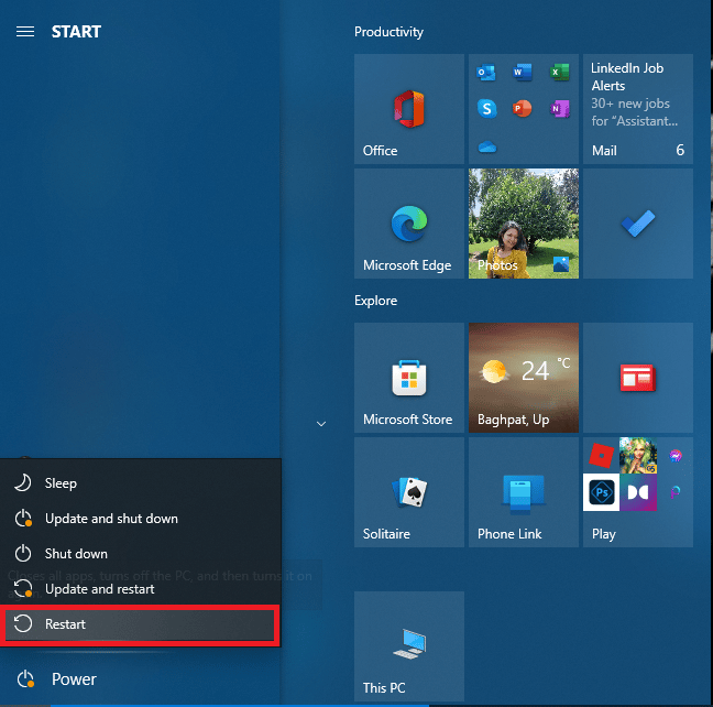 seleccione la opción Reiniciar