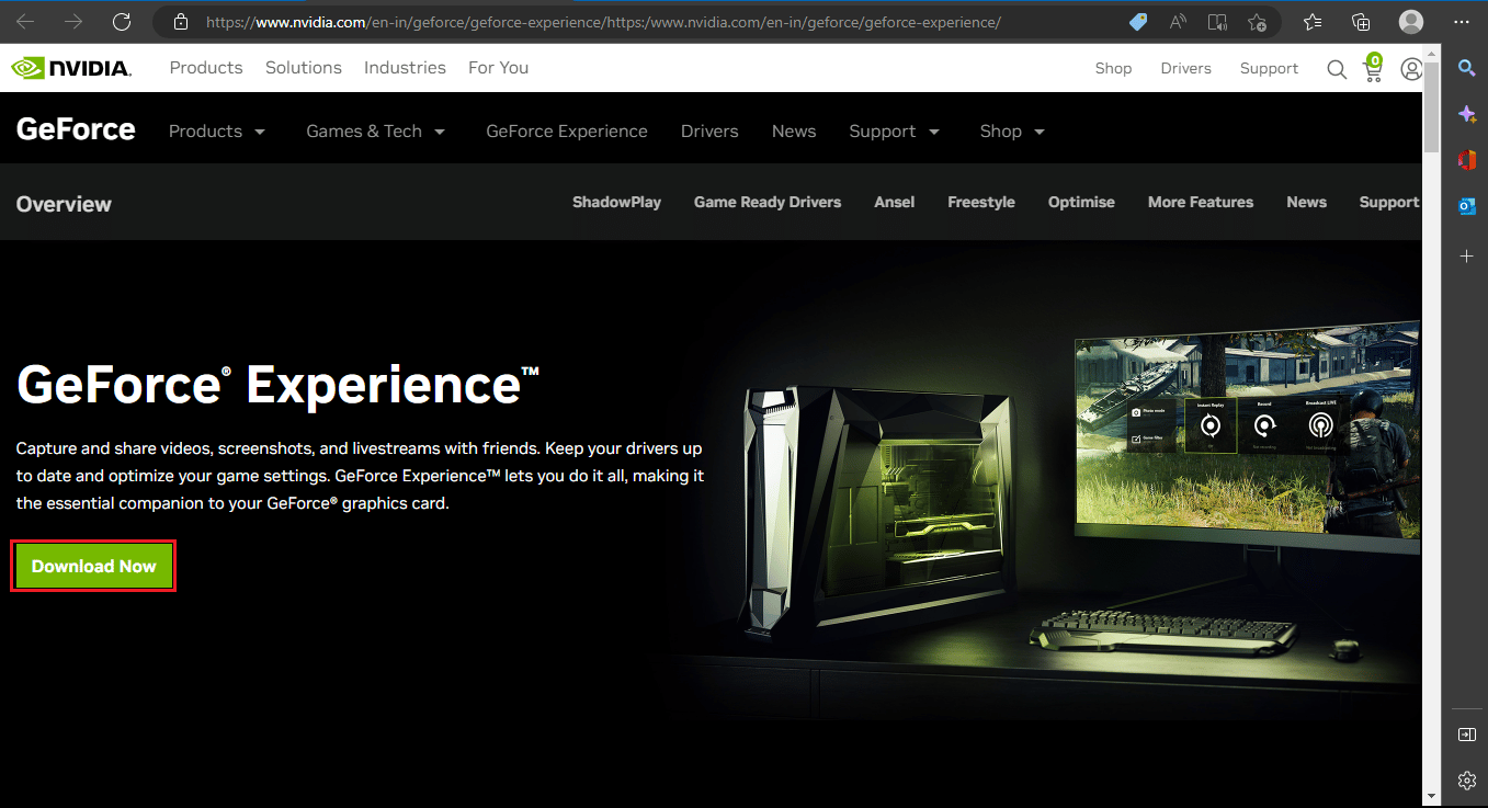 Botón de descarga de GeForce Experience 