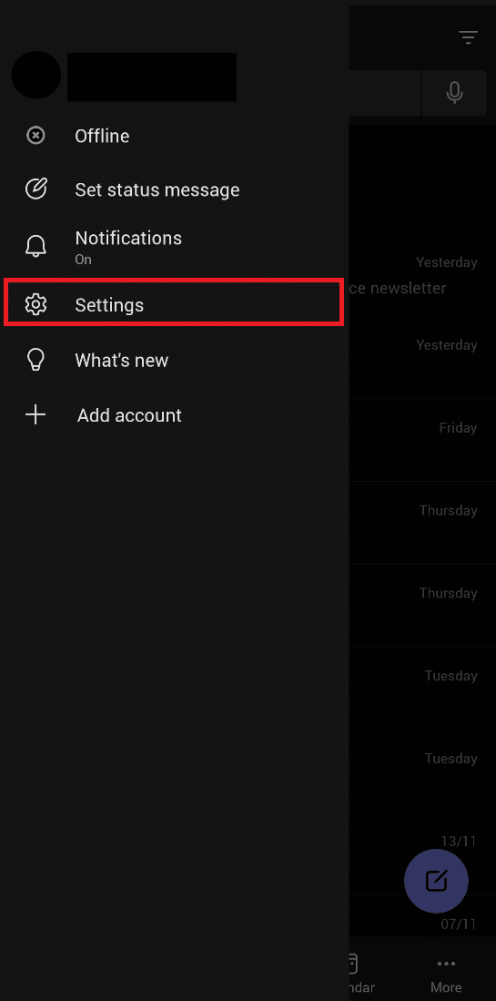 toque en la configuración